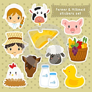 Farmer and Milkmaid Sticker Vector Set photo