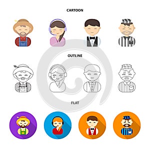Farmer, operator, waiter, prisoner.Profession set collection icons in cartoon,outline,flat style vector symbol stock