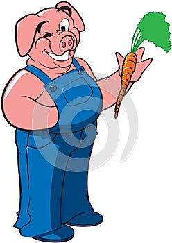 Farmer pig holding a carrot