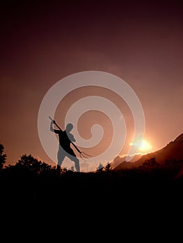 Farmer with pitchfork photo