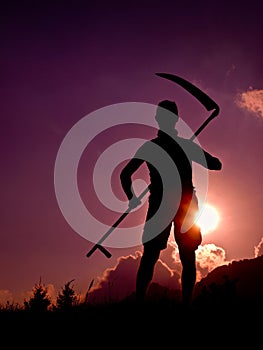 Farmer with pitchfork