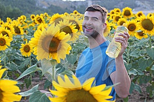 Farmer producing bio sunflower oil