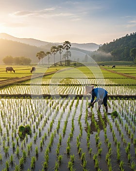A - farmer in the rice field