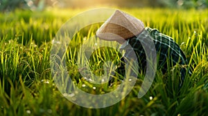 The farmer in rice field.AI generated image