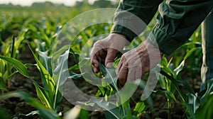 The Farmer's Hands in Cornfield. AI generated