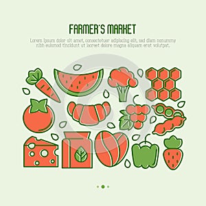 Farmer`s market concept with thin line icons