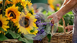 a farmer\'s market flower stall overflowing with blooms