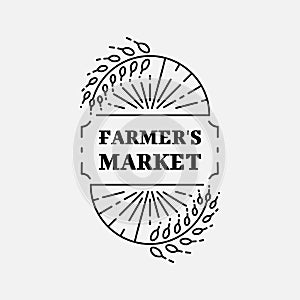 Farmer's Market logo line art icon Wheat field