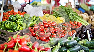 A farmer's market scene showcases an abundance of fresh produce. Ai Generative