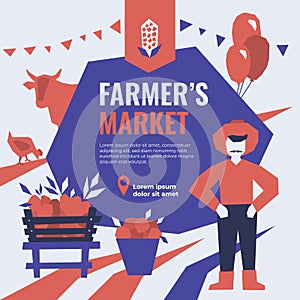 Farmer`s market themed template. Template for banner,advert,print,flyer photo