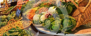 Farmer`s market with vegetables and fruits in Rouen, France