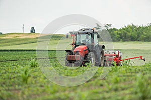 Farmer seeding, sowing crops at field