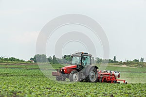 Farmer seeding, sowing crops at field