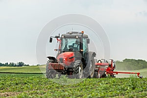 Farmer seeding, sowing crops at field