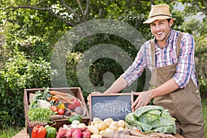 Farmer selling organic veg at market