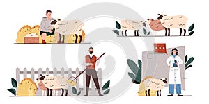 Farmer with sheep vector set