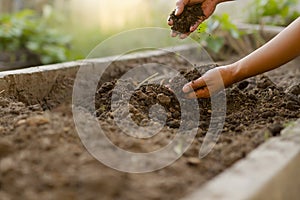 Farmer and soil at garden