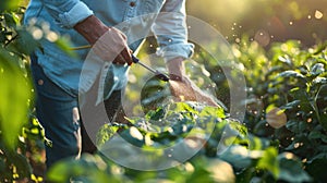 The farmer spraying crops.AI generated image
