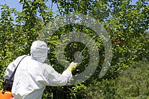 Farmer spraying pesticides or herbicides