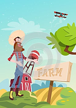 Farmer Standing Show Farm, Farmland Countryside Landscape