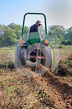 Farmer Tilling Field Harvesting Potatoes Virginia