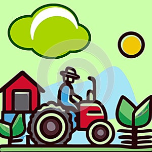 Farmer tractor sun vector graphic