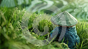 The farmer in rice field.AI generated image