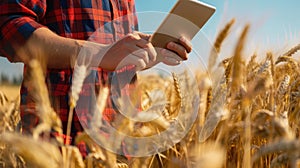 The farmer with a tablet. AI generated photo