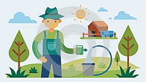 A farmer using a closedloop system to recycle water for irrigation reducing the need for excess water usage.. Vector