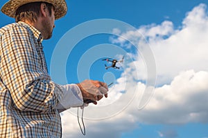 Farmer using drone remote control