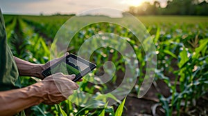 Farmer Using Tablet to Analyze Crop Field