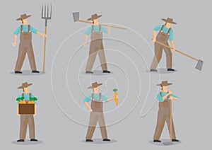 Farmer Vector Cartoon Character Set