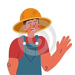 Farmer vector illustration person. Agriculture farming cartoon man and male character work. Gardener icon working countryside and