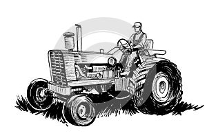 Farmer on vintage tractor