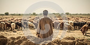 Farmer watches his livestock suffer due to a sudden feed shortage, the hardships of an agricultural crisis unfolding photo