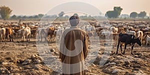 Farmer watches his livestock suffer due to a sudden feed shortage, the hardships of an agricultural crisis unfolding photo