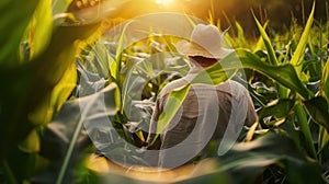 The farmer in cornfield.AI generated image