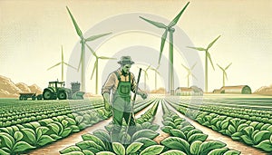 Farmer with Wind Turbines