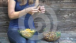 Farmer woman hands clean chanterelle mushrooms in farm. 4K