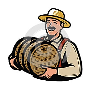 Farmer with wooden keg. Farming vector illustration