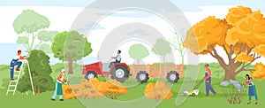 Farmer work on farm field vector illustration