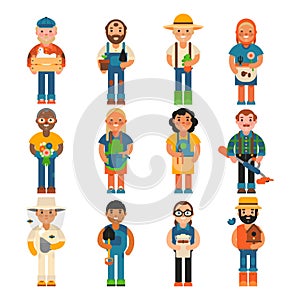 Farmer worker people character agriculture person profession farming life vector illustration.