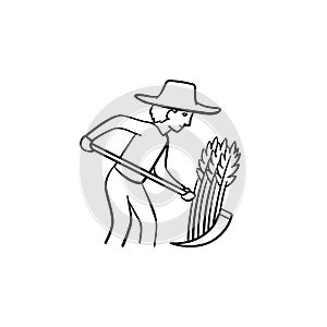 Farmer working on the field hand drawn sketch icon