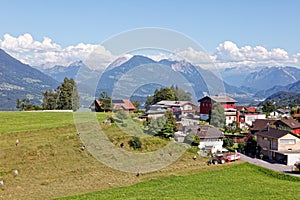 Farmers in Alpine village Amerluegen
