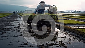 Farmers farming on rice terraces. Harvesting at the most beautiful rice plantations in Indonesia.