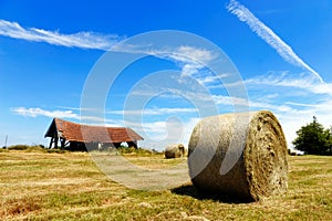 Farmers field with hay bales