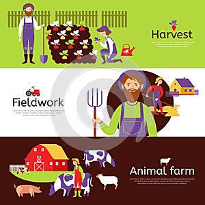 Farmers Fieldwork Harvest Horizontal Banners Set