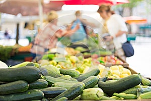 Farmers' food market stall with variety of organic vegetable.