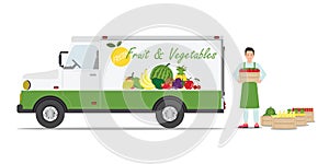 Farmers fruit and vegetables delivery car .