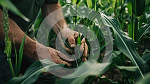Farmers Hands Inspecting Corn. AI generated